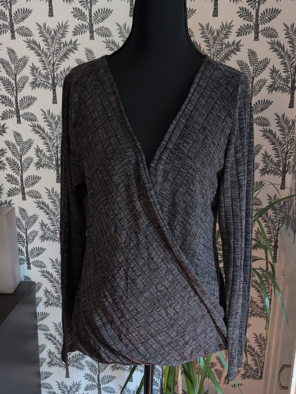 Rock And Republic Women's Charcoal Grey Wrap-Style Long Sleeve Top